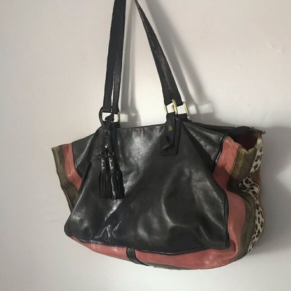 Aqua Madonna leather patchwork shoulder tote bag. Animal print calf skin - Picture 4 of 9